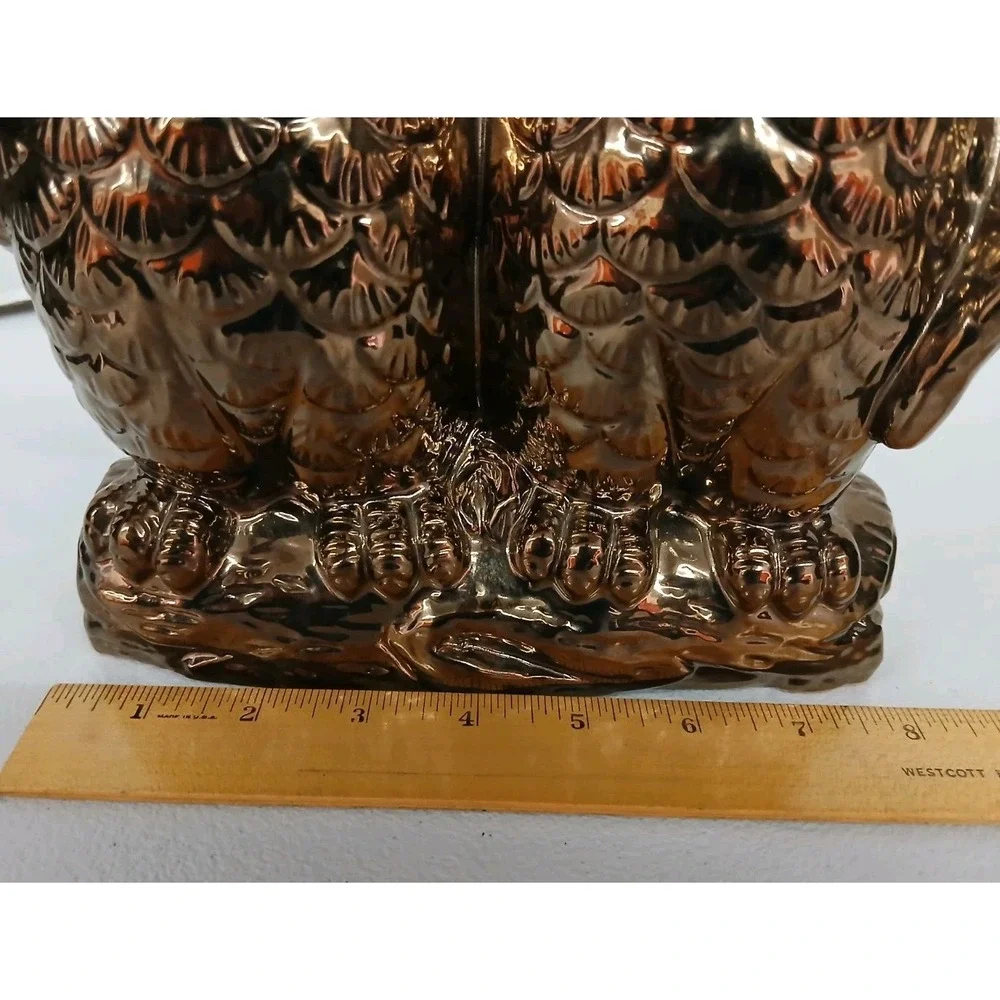 1950s Vintage Owls on a log Shelf Sitter Bronze Color Art MCM Ceramic 9.5 #107B5